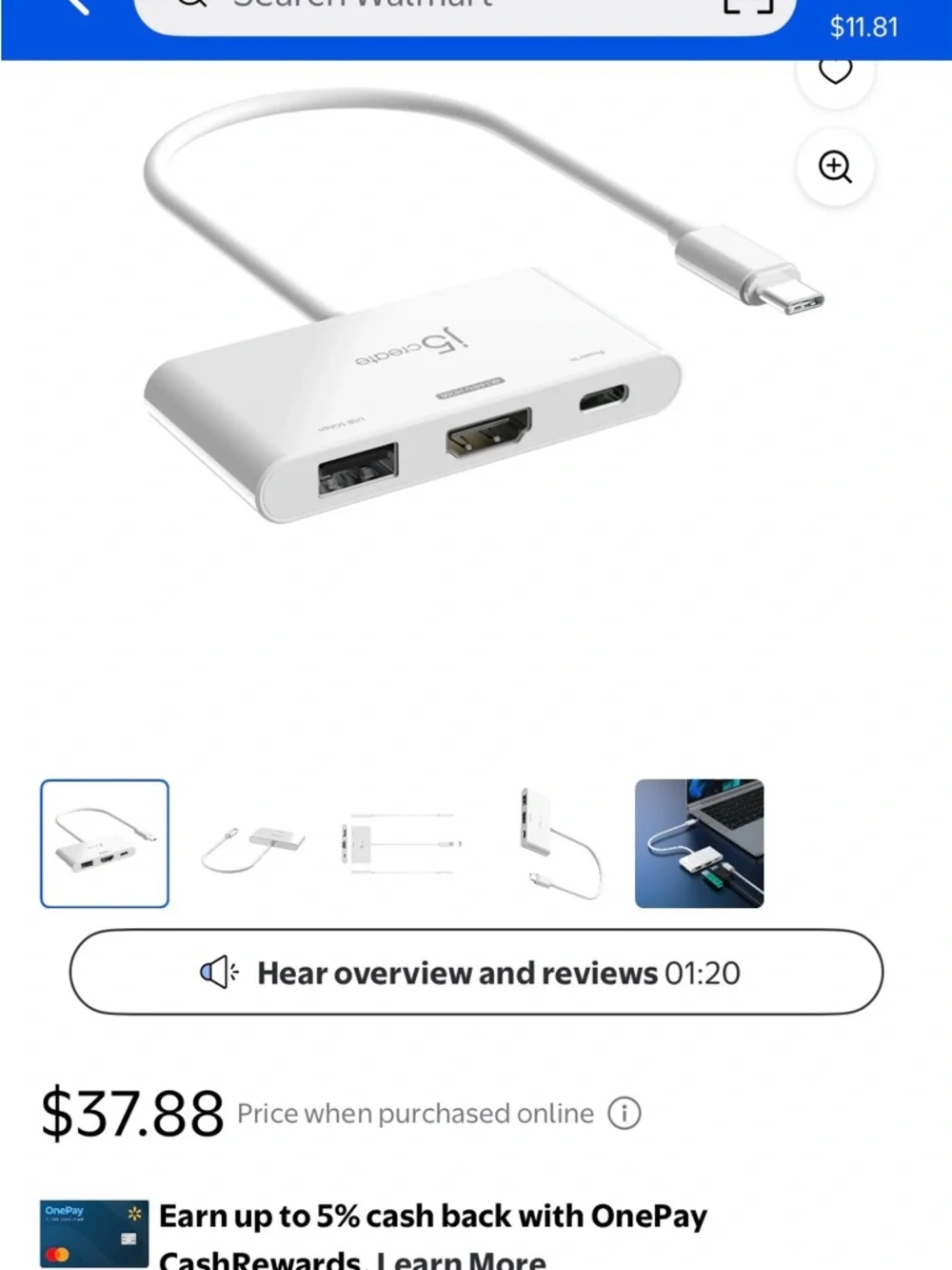 j5create USB-C to HDMI & USB 3.0 Adapter - White/Orange Accents